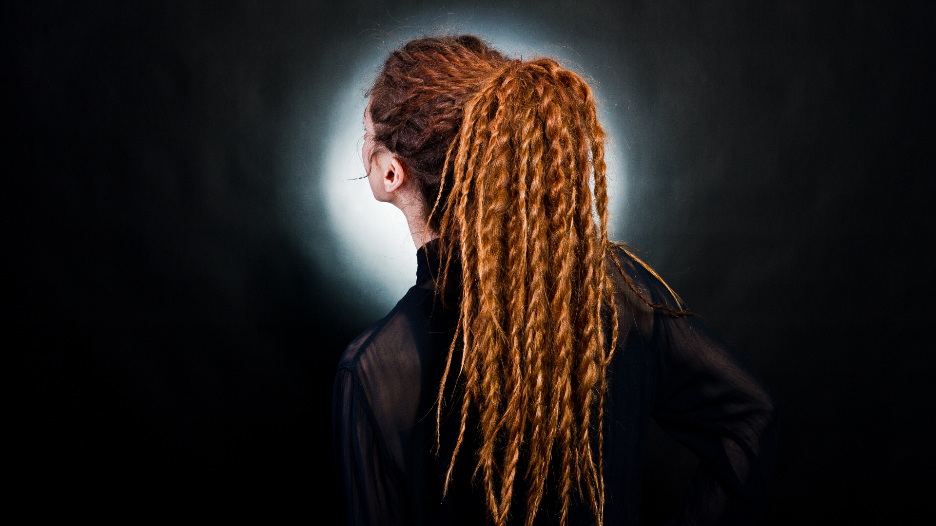 back of a girl with dreads and braids