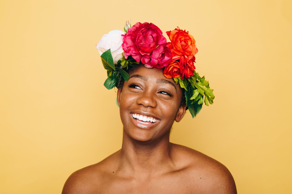 beautiful woman with a flower crown on her head