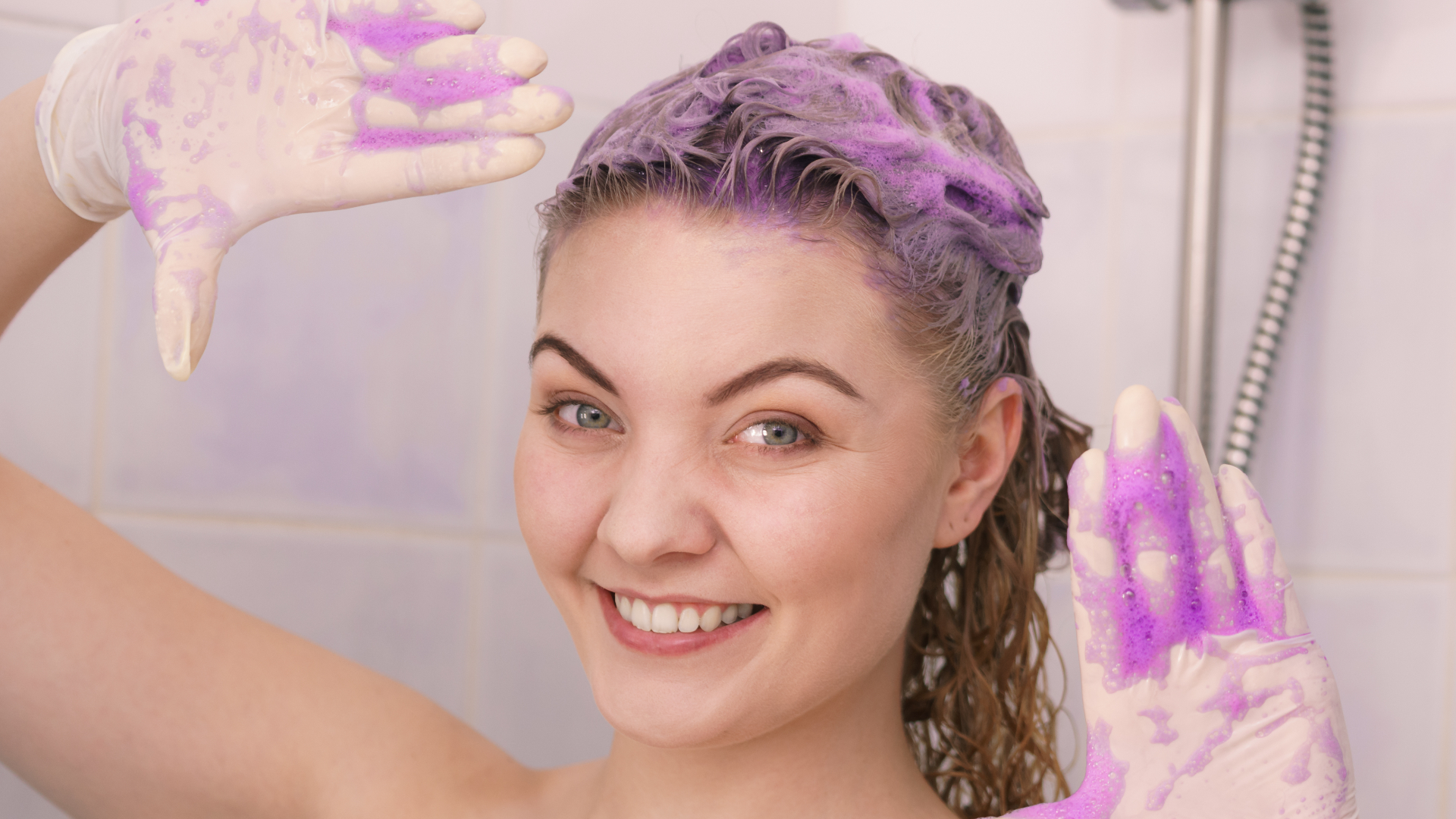 woman applying toner in her hair