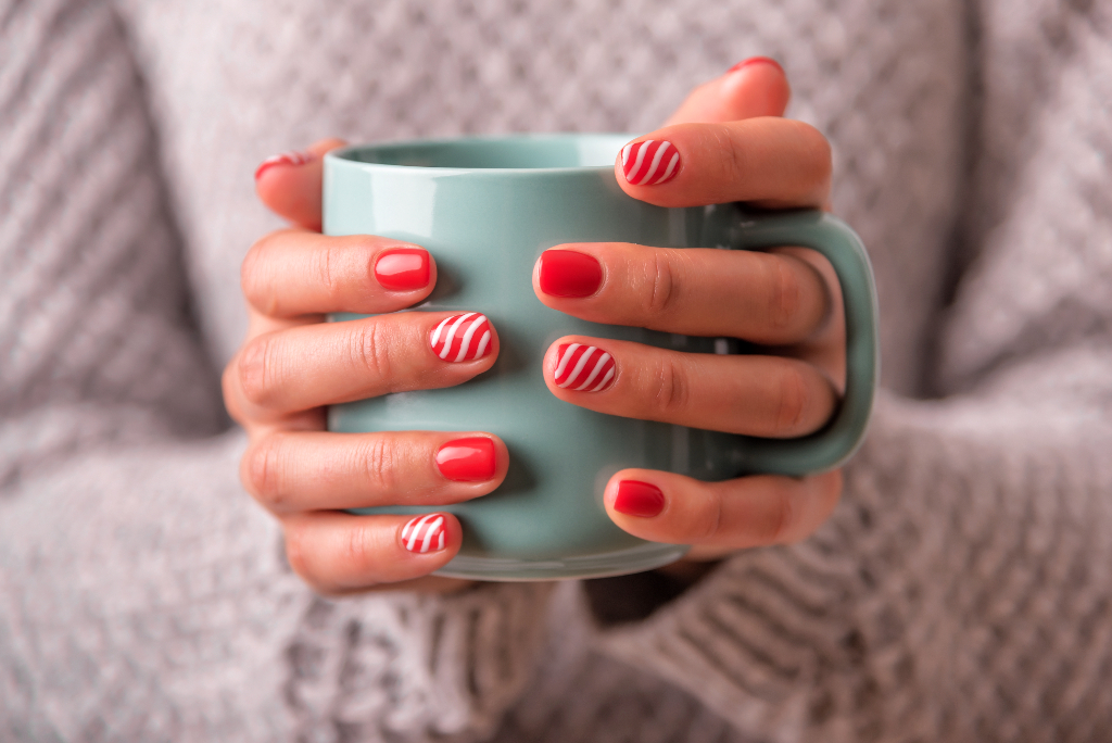 woman with peppermint nails